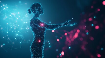 Person with futuristic technology for virtual medicine communication