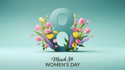 Happy women's day greeting with beautiful flowers and typography