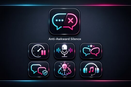 Engaging Communication Icons Representing Anti Awkward Silence Concept with Colorful Interface Elements Suggesting Interaction and Connection in Digital Environments