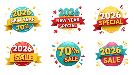 Naklejka premium Vibrant 2026 New Year sale stickers and badges with special offers