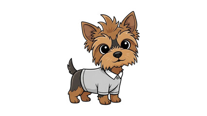 A cute cartoon yorkie puppy in a stylish grey shirt standing ready for some fun isolated on transparent background