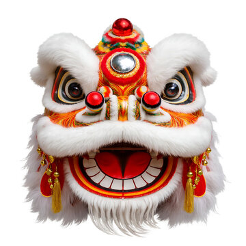 Chinese Lion Dance Head Isolated on Transparent Background