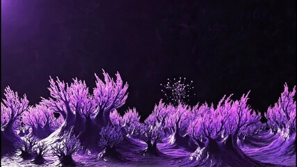 Dark abstract landscape featuring vibrant purple textures and a captivating ethereal glow