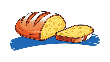 Delicious freshly baked bread loaf with a perfectly cut slice for a tasty meal isolated on transparent background