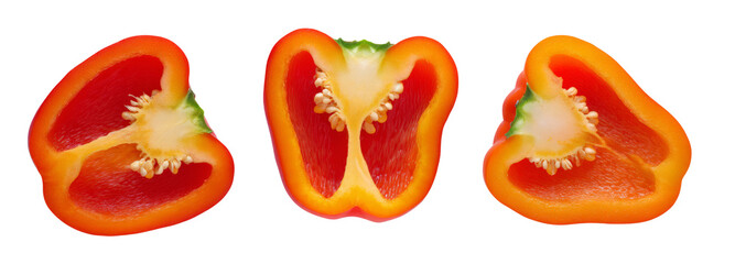Fresh red bell pepper slices on transparent background food photography bright lighting