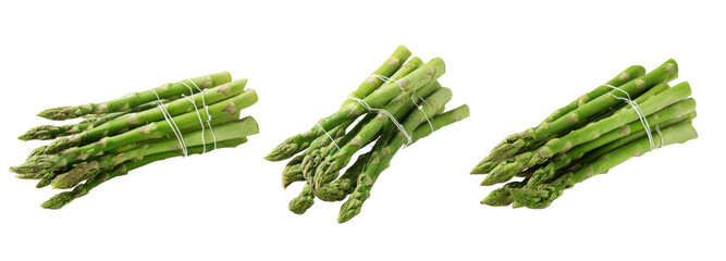 Fresh asparagus bundles with transparent background food photography isolated shot