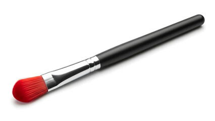 Isolated beauty applicator brush featuring soft red bristles, an essential tool for makeup artistry