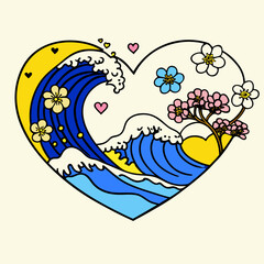 Obraz premium Heart Wave Abstract Romantic Vector Illustration