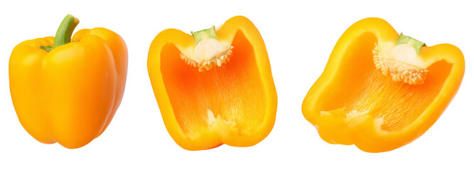 Sliced yellow bell pepper on transparent background food photography studio setting close-up