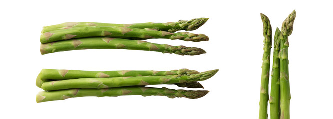 Fresh asparagus stalks on transparent background close-up view culinary presentation