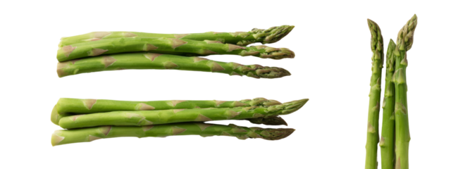 Fresh asparagus stalks on transparent background close-up view culinary presentation