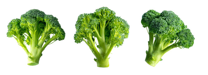 Fresh broccoli bunches on transparent background nature food photography studio close-up