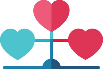 Three hearts connected isolated on transparent background, Vector, illustration