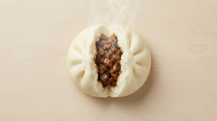 Top View Of Korean Steamed Bun With Filling
