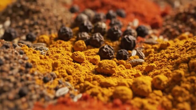 Close up of various spices and herbs for culinary use