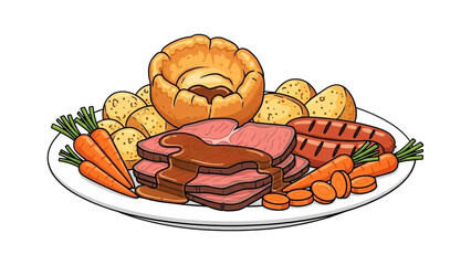 A hearty and delicious traditional british sunday roast dinner with all the classic trimmings isolated on transparent background