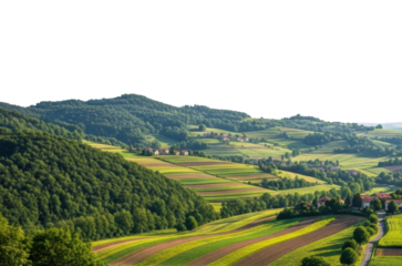 Vibrant farming landscape in rolling hills nature isolated on transparent background