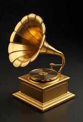 Golden gramophone on black background symbolizing music excellence and history
