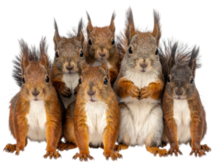 squirrel collection (red, brown grey, black), animal bundle isolated on a white background as transparent PNG