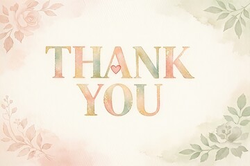Obraz premium Thank You Message Crafted in Soft Watercolor Illustrating Gratitude with Elegant Floral Accents Creating an Atmosphere of Appreciation and Warmth