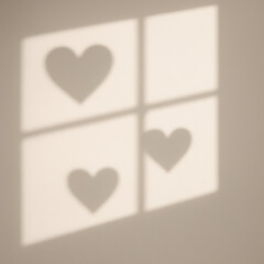 Sunlight casting heart shapes through a window onto a warm wall, creating serene shadows