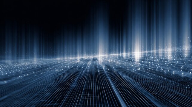 Futuristic abstract blue technology background with glowing light effects, 3d geometric grid structure representing digital network, data processing, internet connectivity, and advanced tech innovatio - Powered by Adobe