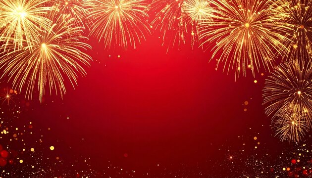 Chinese new year concept with golden fireworks on red background