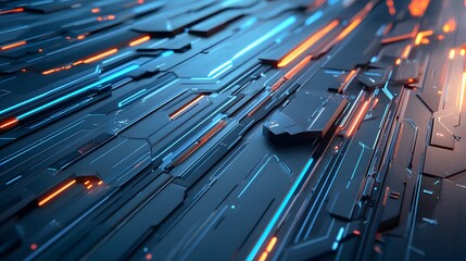 Obraz premium Advanced Digital Technology Background with Glowing Blue and Orange Circuit Patterns