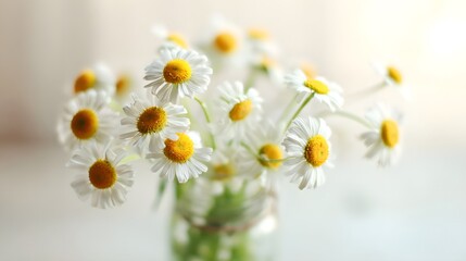 Fresh daisies in a simple vase, soft natural light