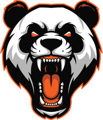 Furious Panda Bear Roaring with Intense Gaze and Open Mouth Mascot Logo Design