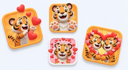 Cute Tiger App Icons Valentine's Day