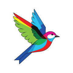 Obraz premium Vibrant Hummingbird in Flight: A Colorful Portrait of a Tiny Rainbow Bird with Dynamic Wings and Beak.