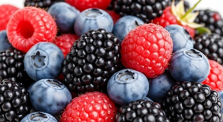 A vibrant assortment of fresh berries including raspberries blackberries and blueberries