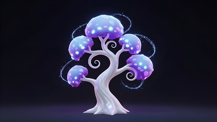 3D glowing fantasy tree with blue purple color, magical, futuristic and artistic.