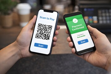 hand holding mobile phone with qr code