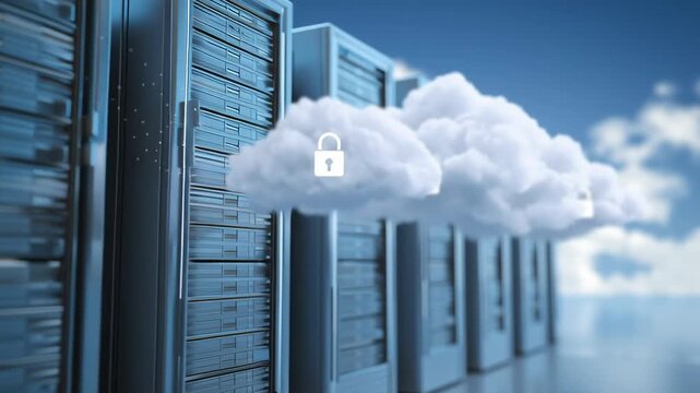 Cloud servers with lock icons symbolizing secure cloud storage data protection and safe digital infrastructure for modern online services