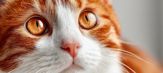 Ginger and White Cat Portrait with Expressive Golden Eyes Gazing Intently for Affectionate Bonds