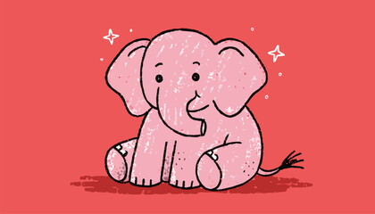 Fototapeta premium Cute pink elephant with sparkles on red background