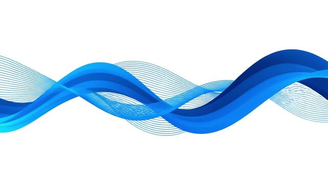 A dynamic, glossy blue wave gracefully sweeps across a clean white background with subtle dotted patterns.
