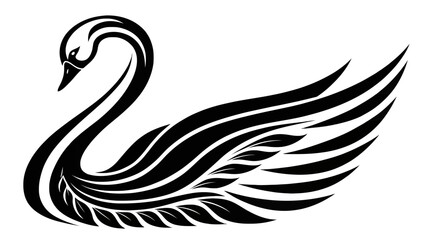 Fototapeta premium Elegant swan with outstretched wings in modern black design