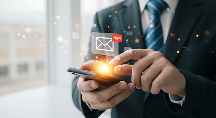 Hands of a Businessman Navigating Online Inbox on Smartphone - Concept of Global Connectivity and Fast Digital Response