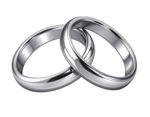 Illustration of two wedding silver rings isolated on transparent png background. Unity and love concepts