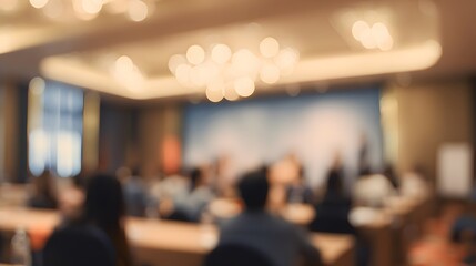 Warm business conference atmosphere soft focus modern seminar setting professional inviting corporate background