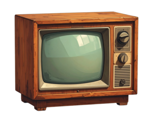 Retro wooden TV box cut out with frame screen cut out. Based on Generative AI