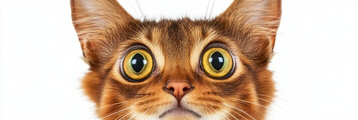 Obraz premium Charming Ginger Cat with Wide-Eyed Expression Posing Adorably on a Crisp White Background