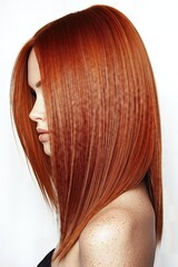 Fototapeta premium Red straight hair profile isolated on a white background.