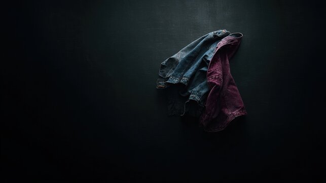 reversible. A reversible jacket lying on a plain surface, one side blue and the other red. lifestyle magazines, social media lookbooks, designed for lifestyle magazines and social media content.