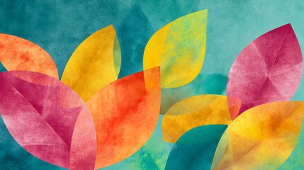 Autumn Leaves Watercolor Illustration Fall Savings Promotion Vibrant Foliage Teal Background Stock Photo