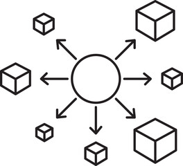 Central Hub Distribution Network Workflow Icon &ndash; Minimalist Line Vector
