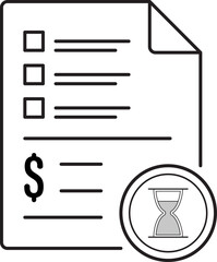 Invoice Pending Status Icon &ndash; Minimalist Outline Document with Hourglass Symbol